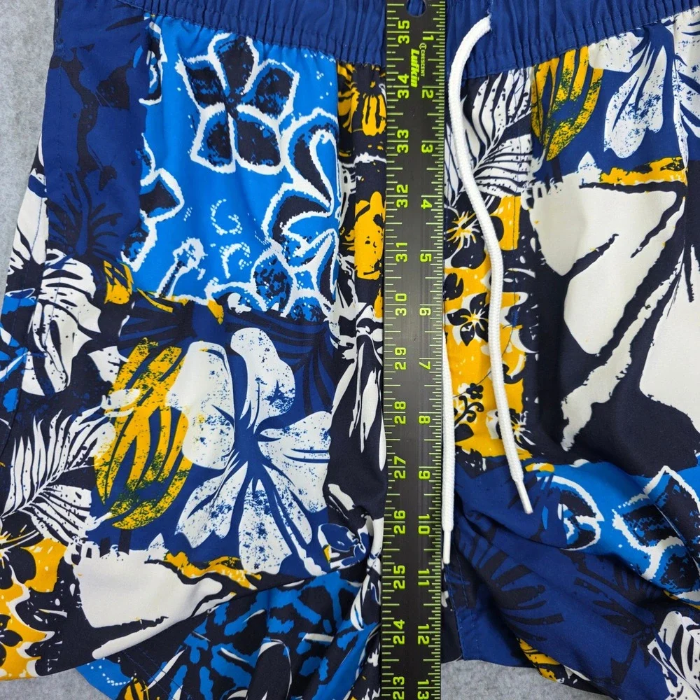 Corona Extra Men's Small‎ Floral Patchwork Swim Trunks Blue Yellow Board Shorts